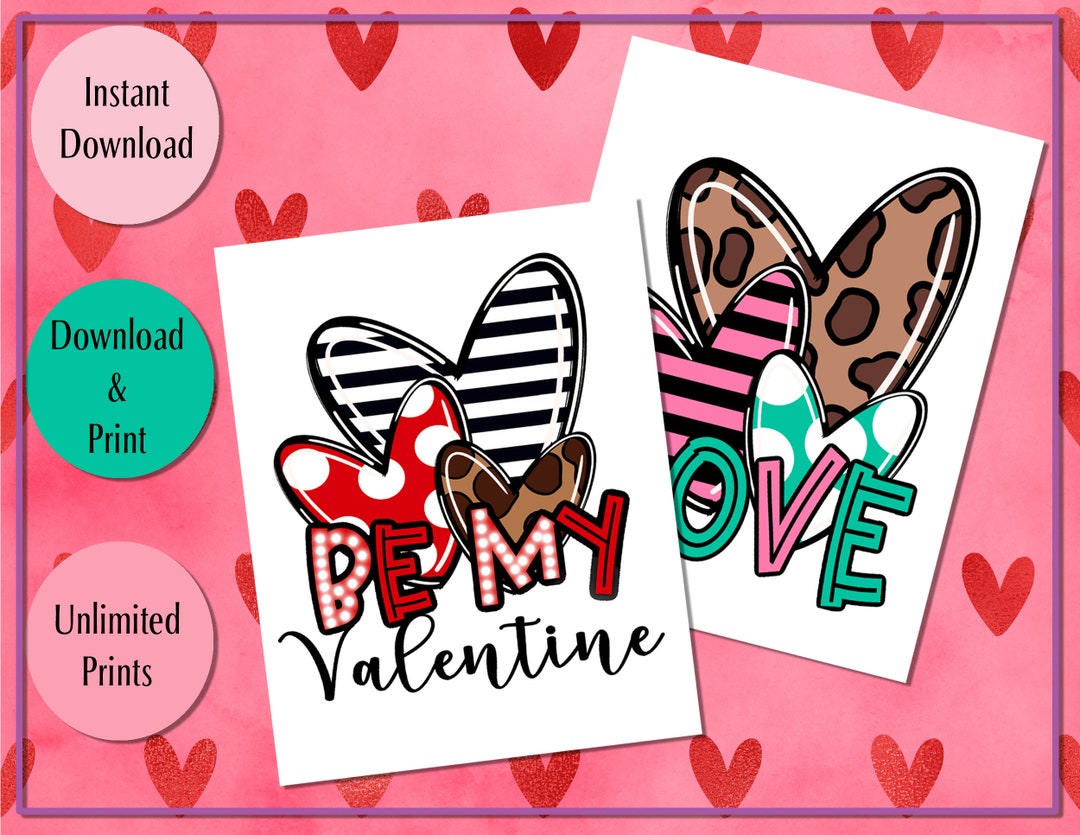 Heart Valentine Cards Printable Instant Download Valentine's Day Cards ...