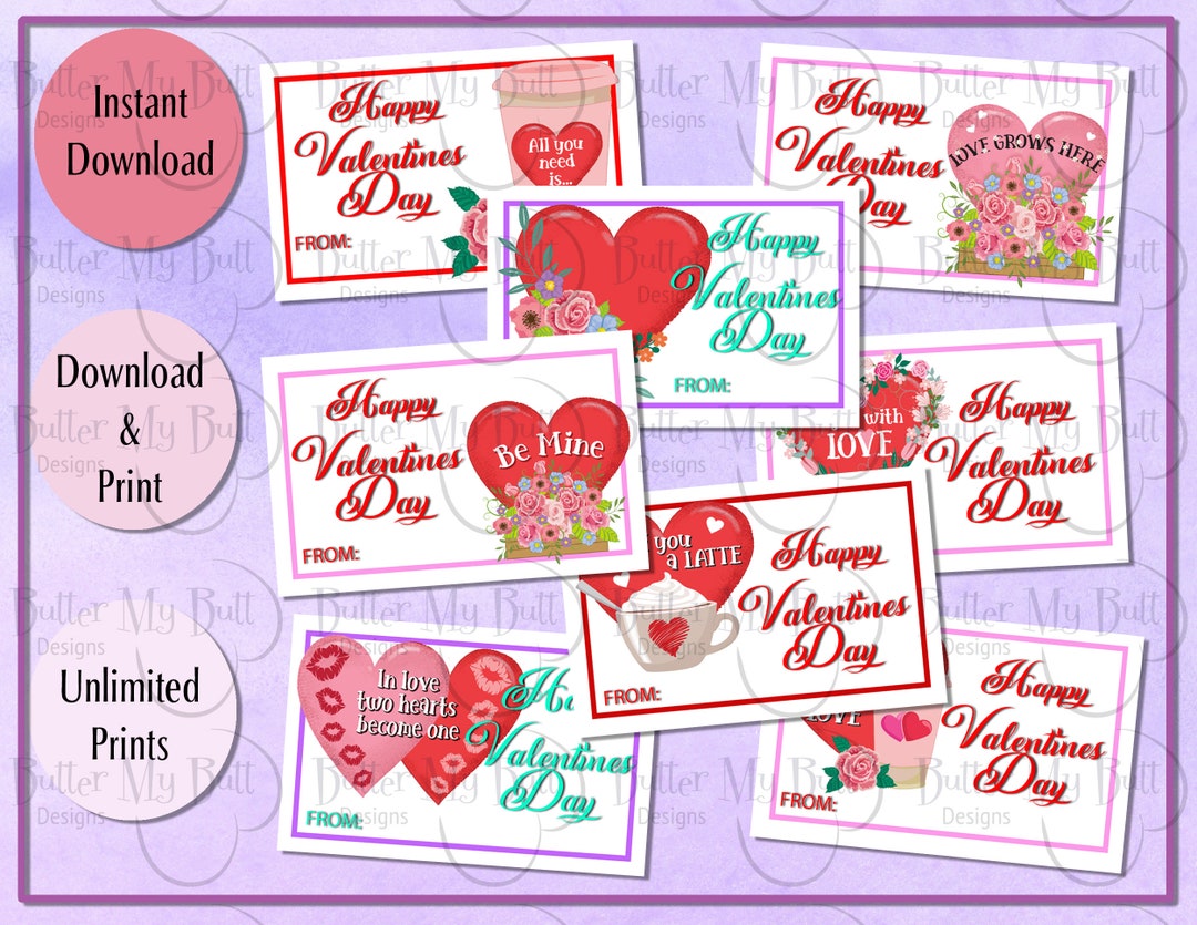 Hearts Valentine Cards Printable Instant Download Kids Valentine's Day ...