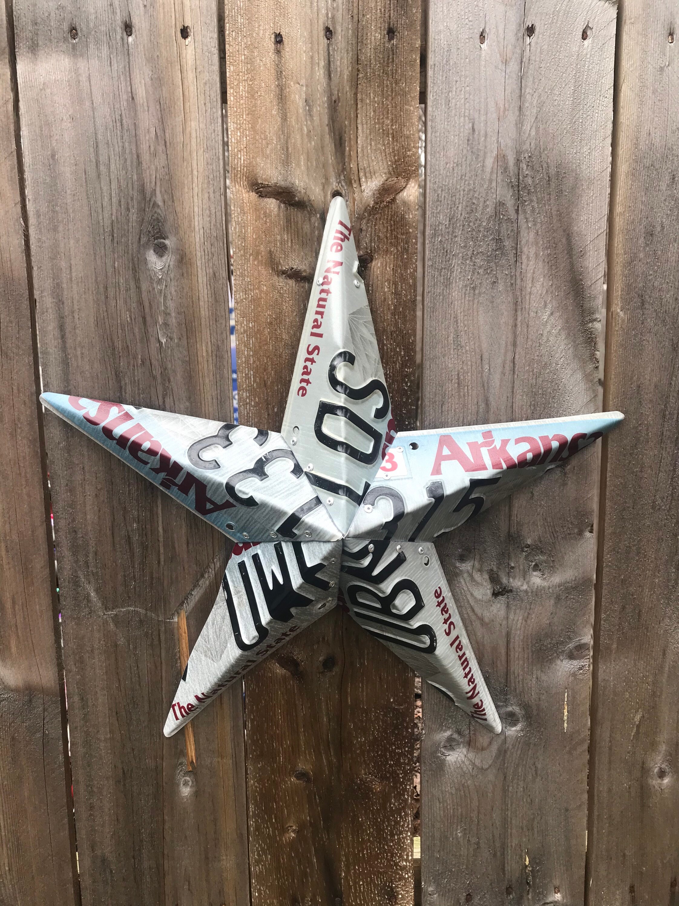 License plate star, Arkansas, red star, metal star, metal artwork, barn