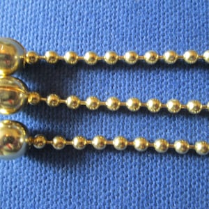 Set of Three Bright Brass Bead or Ball Chains for Vintage Art Deco Three Chain Ceiling Light Fixtures