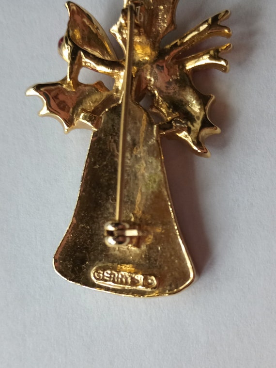 Christmas Brooch or Pin, Gerry's, a Bell with Bow… - image 4