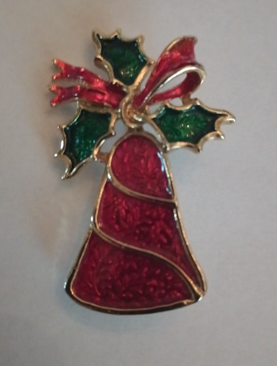 Christmas Brooch or Pin, Gerry's, a Bell with Bow… - image 2