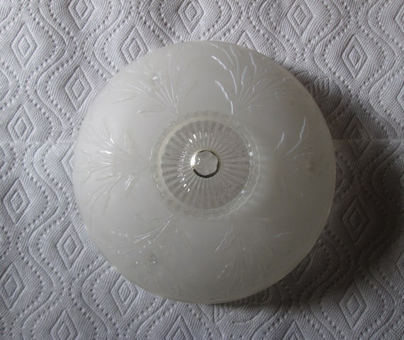 Vintage Frosted And Clear 3 Chain Beaded Chain Art Deco Ceiling Light Fixture Glass Shade
