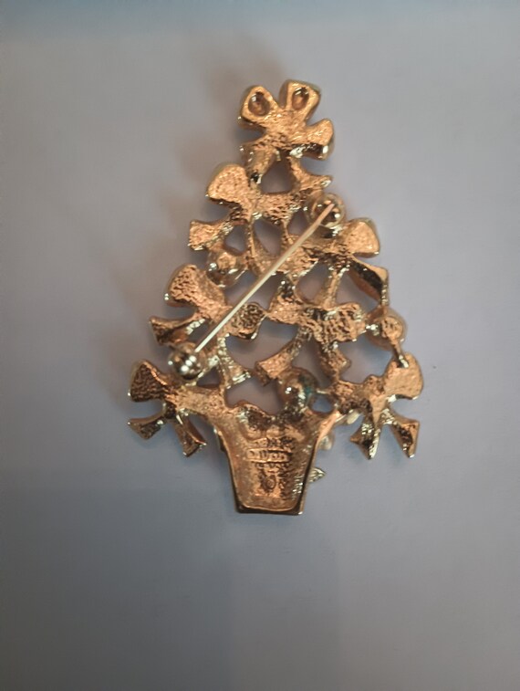 Christmas Tree Brooch or Pin, Gold and Blue  Avon - image 3