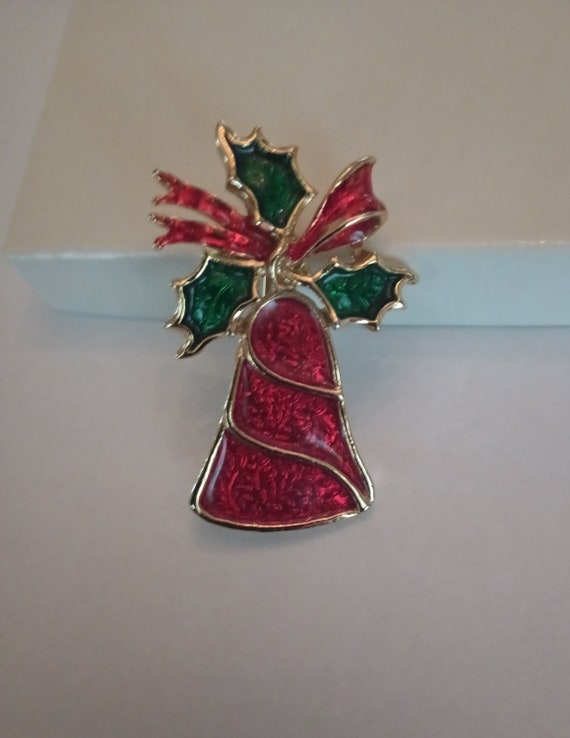 Christmas Brooch or Pin, Gerry's, a Bell with Bow… - image 1