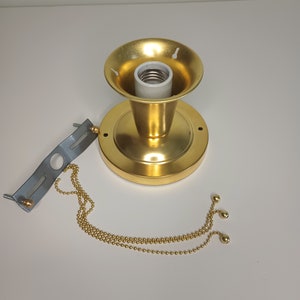 Art Deco Styled  Beaded 3 Chain Ceiling Light Fixture for Glass 3 Hole Shades, Solid Raw Brass,