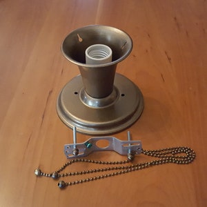 Art Deco Styled, New Aged Brass Finished Beaded 3 Chain Ceiling Light Fixture for Glass 3 Hole Shades