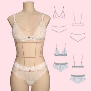 Daisy Bralette Pattern and Panty Pattern set PDF Sewing Pattern / Easy lingerie underwear / 4 styles / Sizes xs - xxl (Approx. UK 8 – 20)