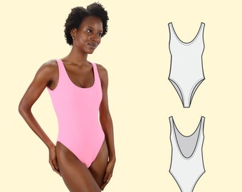 Sharon One-Piece Swimsuit PDF Pattern / High leg / 80s Swimsuit / Includes US sizes xs to xl (Approx. UK 8 – 20) / Digital Download