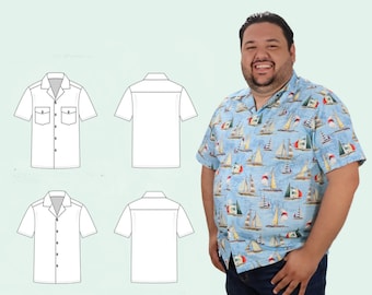 Jeffrey Men’s loose fit button-up collar shirt / short sleeves/ Includes US sizes xs to xxl (Approx. UK 8 – 22) / Digital Download