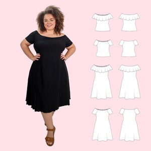 Nydia A-line dress or top Plus Size PDF Sewing Pattern / 4 styles / ruffle or short sleeves / Includes sizes 2x to 6x / Digital Download