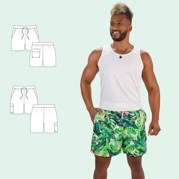 Andrew Men's Board Shorts Swimsuit PDF Pattern - Includes sizes XS to XXL