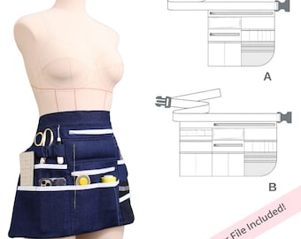 Cecilia Apron PDF Pattern / Utility Apron / Apron with Zippers and Pockets  / Includes Projector File / Digital Download