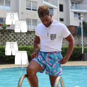 Andrew Men&#39;s Board Shorts Swimwear / Swimsuit Easy PDF Sewing Pattern Shorts / 2 lengths / Includes XS to XXL / Digital Download