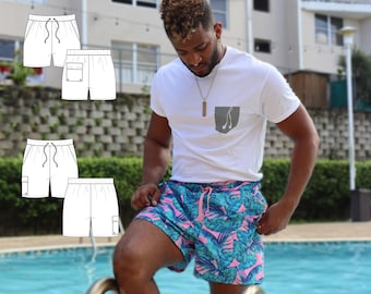 Andrew Men&#39;s Board Shorts Swimwear / Swimsuit Easy PDF Sewing Pattern Shorts / 2 lengths / Includes XS to XXL / Digital Download