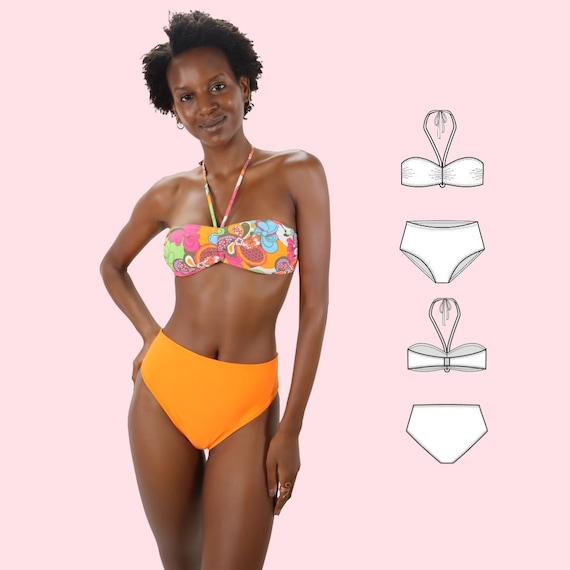 Patron PDF de traje de bano Juliana Top bandeau panty de cintura alta Incluye tallas de EE. UU. xs a xl Aprox. UK 8 20 Descarga digital Etsy Mexico