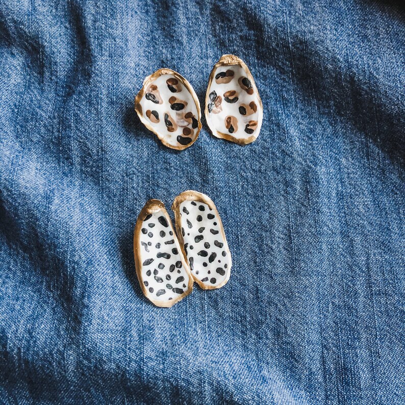 Painted oyster shell earrings