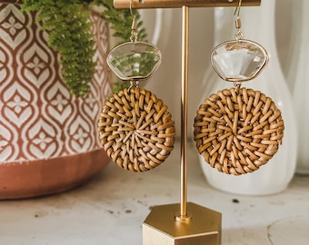 Crystal and rattan earrings