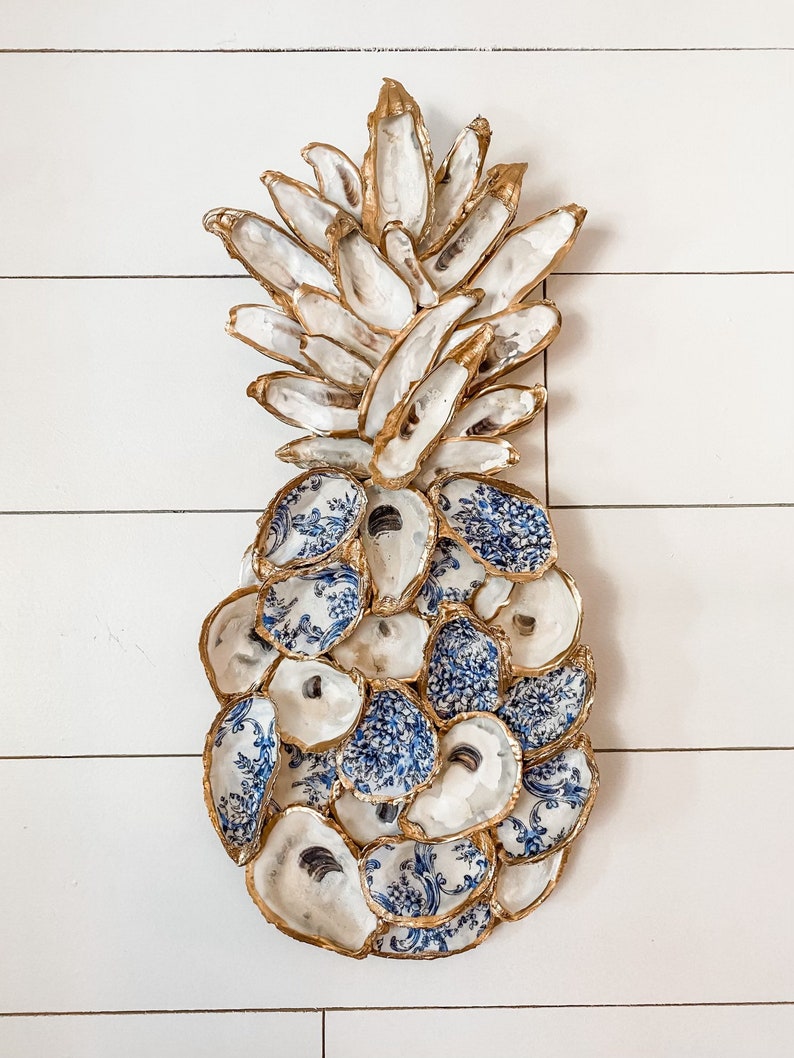 Chinoiserie style oyster pineapple wall hanging/ sign/ door hanging image 1