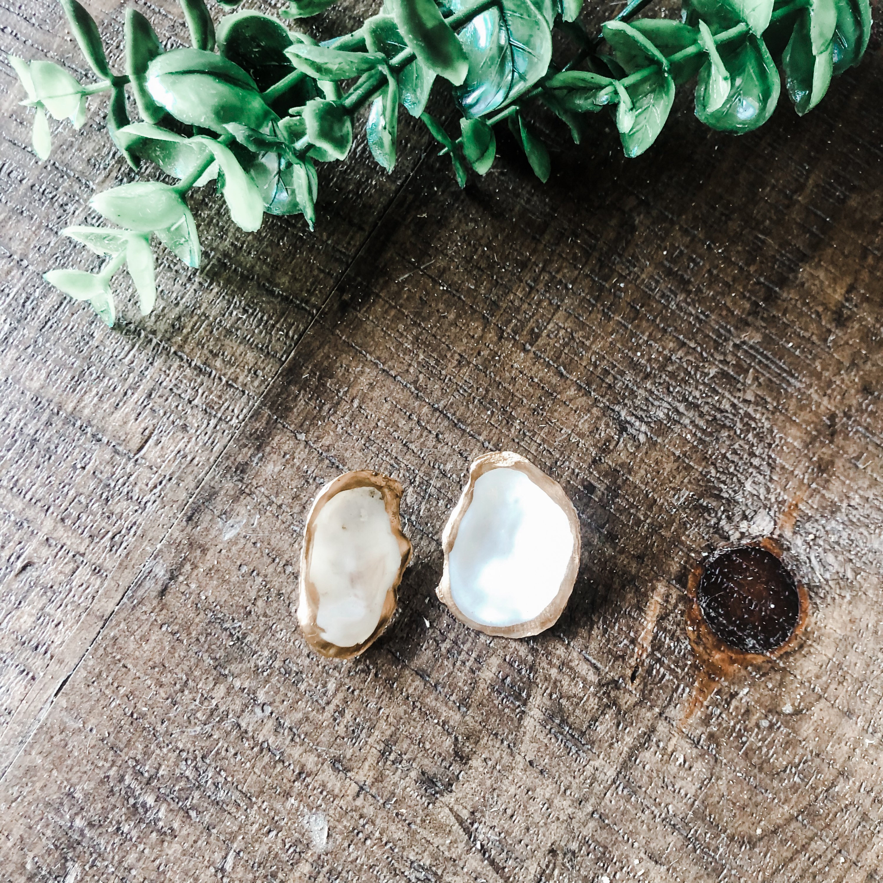 Mini stud oyster shell earrings