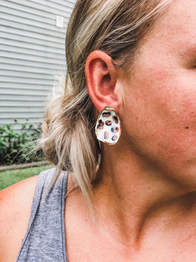 Painted oyster shell earrings