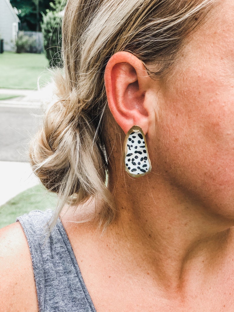 Painted oyster shell earrings