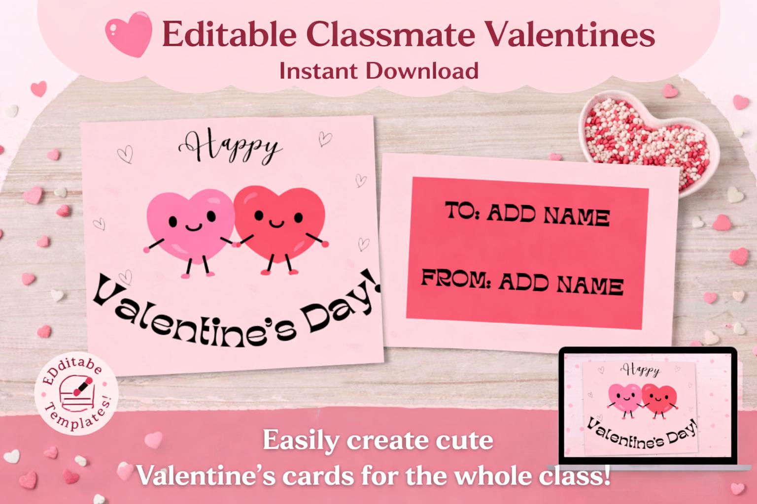 Valentines Day Printable Cards for Classmates! EDITABLE - Etsy