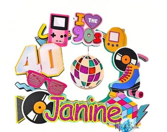 90s Sweet 16 Cake Topper: Retro Birthday, Personalized Name