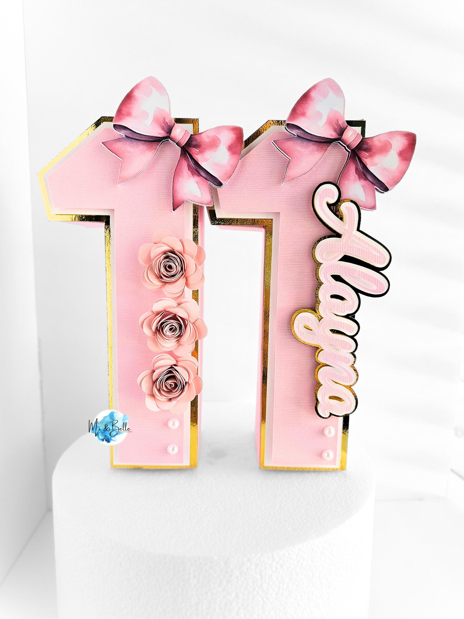 3D Birthday Numbers Decor, Standing Paper Numbers With Bow and Flowers ...