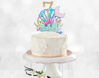 3D Mermaid Birthday Cake Topper: Personalized Glitter Cardstock