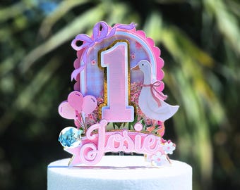 One Silly Goose Cake Topper,1st Birthday Girl Topper, Personalized Name Topper, Pink Goose Birthday Decor, Smash Cake Topper