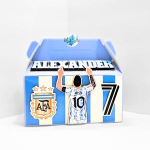 Messi Birthday Box, Soccer Party Favor Box, Argentina Theme Box, Personalized Gift Box, Messi Party Decor, Boy Birthday Box