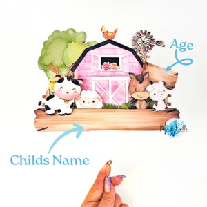 Farm Animal Birthday Cake Topper, Pink Barnyard Cake Topper, Farm Theme Party Decor, First Birthday Cake Topper, Baby Shower Cake Topper
