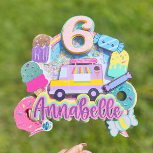 Ice Cream Cake Topper, Candy Theme Birthday Topper, Sweet Treats Party Topper, Custom Name Cake Topper, Ice Cream Truck Cake Topper