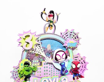 Superhero Spider Cake Topper, Girl Superhero Birthday Topper, Spider Web Cake Decor, Personalized Comic Birthday Cake Topper, Hero Party