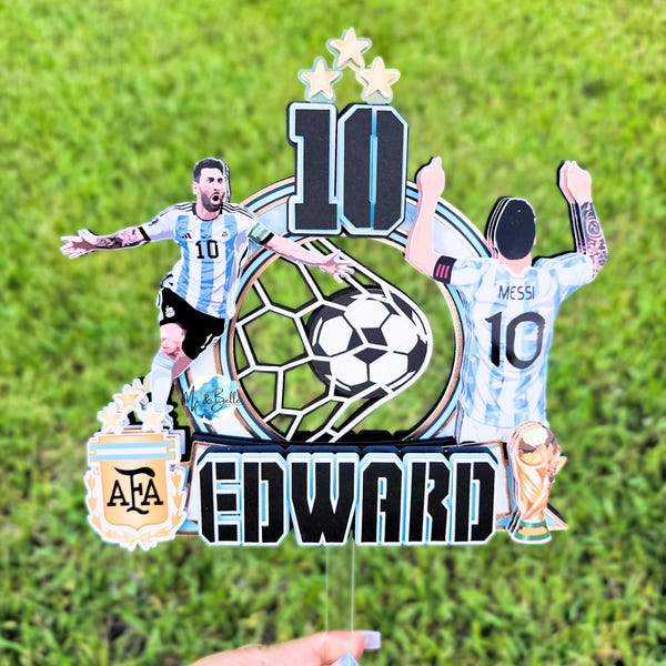 Adorno para tarta de cumpleaños de fútbol, inspirado en el fútbol argentino, adorno para tarta con temática de fútbol, adorno personalizado para fútbol, decoración para fiesta de fútbol.