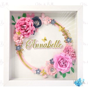 Personalized Shadow Box, 3D Flower Frame, Custom Floral Name Frame, Paper Flower Wall Art, Home Decor, Baby Shower Gift, Name Sign Decor