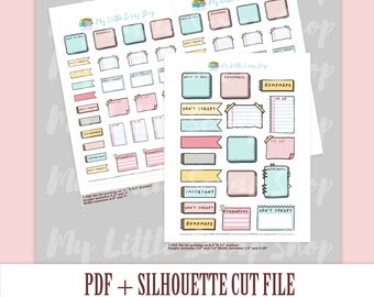 Pode incluir: Uma folha de adesivos imprimíveis com diferentes formas e tamanhos. Os adesivos são de cores pastel e apresentam texto escrito à mão como "Remember", "To Do", "Don't Forget" e "Important".