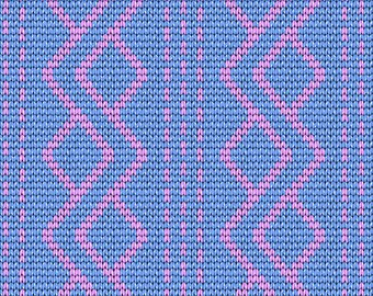 May include: A seamless pattern of pink and blue geometric shapes. The pattern is made up of small squares and circles, creating a repeating design.