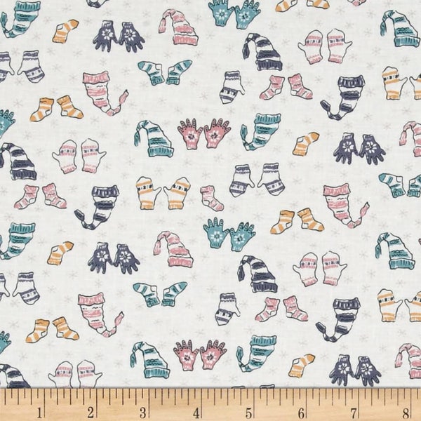 Mount Snow Mittens & Caps by Rae Ritchie for Dear Stella 455 Multi - teal, pink - 100% Premium Cotton Fabric