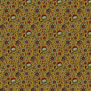 HOLLY BERRY A-8546-Y Holly Gold Rot und Grün Floral von Kathy Hall für Andover Fabrics - 100% Premium Reproduktion Baumwolle