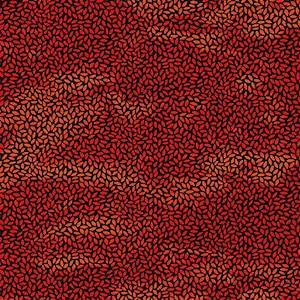 Puede incluir: Un patrón sin costuras de hojas rojas y naranjas sobre un fondo negro. Las hojas están dispuestas en un patrón de remolino, creando una sensación de movimiento y energía.