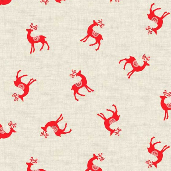 Makower/Andover Scandi Christmas 2018 TP-1967-R Red and Cream Reindeer - Scandinavian - 100% Premium Quilt Shop Cotton