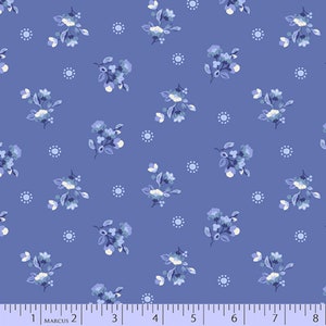 CELESTE by Nancy Rink 0742-0150 Blue Spring Dot for Marcus Fabrics - Blue Flowers on Blue - 100% Premium Cotton