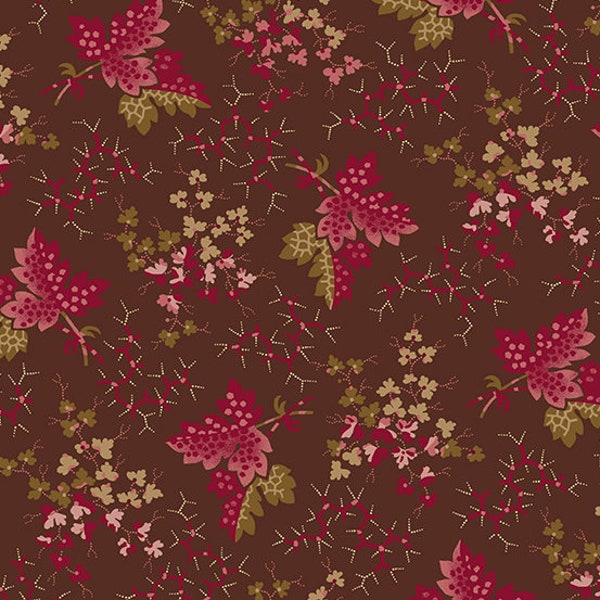 Falling Leaves A-9522-R Burgundy - Anne’s English Scrapbox by Di Ford-Hall for Andover Fabric - 100% Premium Reproduction Cotton Fabric
