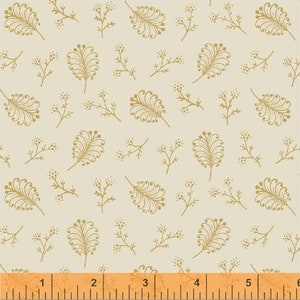 42132-4 White and Tan Leaves - Rhapsody In Blue by Mary Koval for Windham 1830&#39;s Reproduction - 100% Premium Cotton