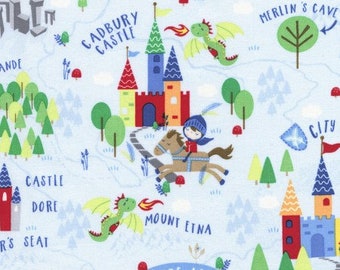Knights and Castles Scenic from Timeless Treasure Knight in Shining Armor Collection – C5194 Sky - 100% Premium Cotton