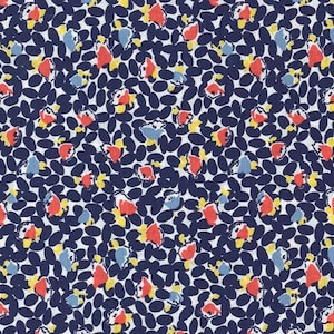 Margie 6730 for Michael Miller by the Half Yard - Navy Blue Red Yellow floral -  100% Premium Cotton Fabric