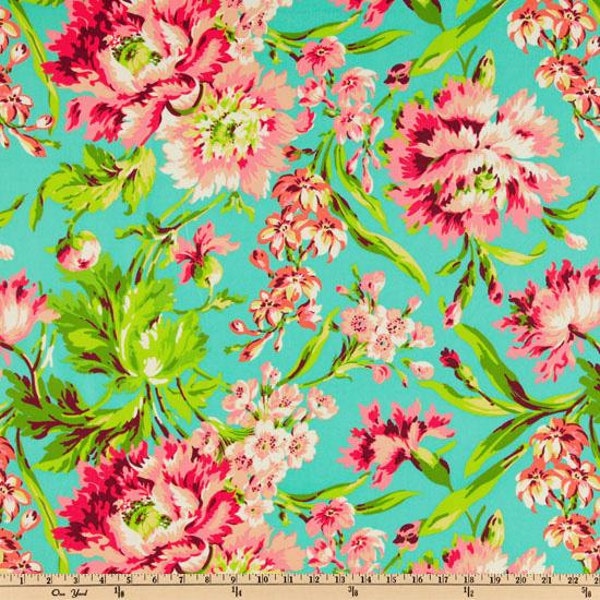 Felicidad amor tela de Amy Butler - Tula tela - 100% algodón - Teal y rosa Floral tejido algodón - pequeño corte izquierda