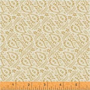 42133-4 White and Tan Floral Leaves - Rhapsody In Blue by Mary Koval for Windham 1830&#39;s Reproduction - 100% Premium Quilt Shop Cotton Fabric